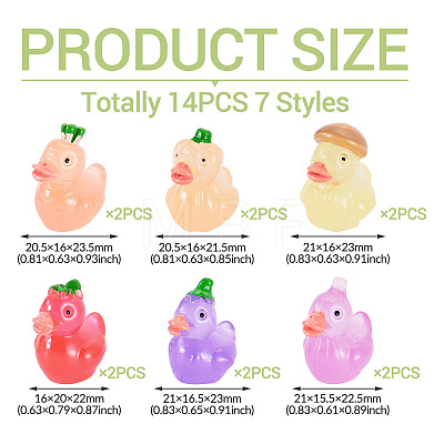 12Pcs 6 Style Fuuny Luminous Resin Vegetable Duck Diaplay Decoration RESI-TAD0001-03-1
