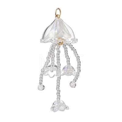 Glass Seed Beaded Jellyfish Big Pendants X-PALLOY-MZ01166-02-1