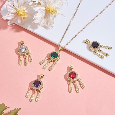 6Pcs 6 Colors Brass Micro Pave Clear Cubic Zirconia Pendants ZIRC-SZ0004-29-1