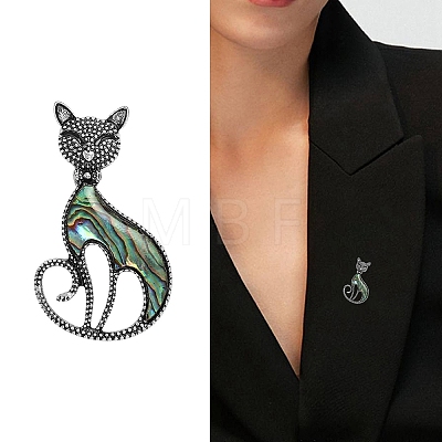 Creative Abalone Shell Cat Brooch PW-WG786CF-01-1