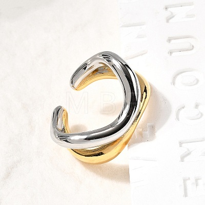 304 Stainless Steel Two Tone Cuff Rings RJEW-Z110-04GP-1