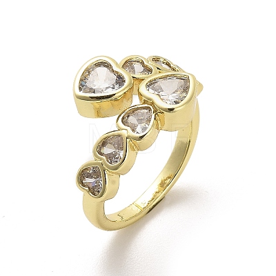 Heart Rack Plating Brass Open Cuff Rings RJEW-M163-01G-1