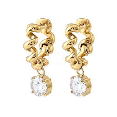 304 Stainless Steel Micro Pave Cubic Zirconia Stud Dangle Earrings EJEW-Z173-01G-1