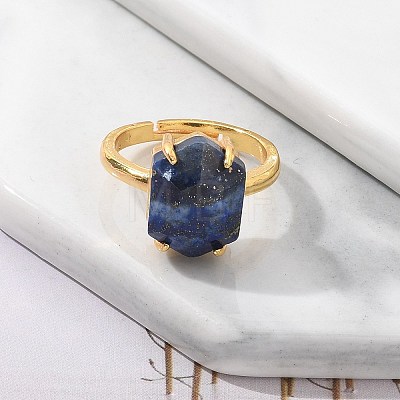 Hexagon Natural Lapis Lazuli Finger Rings RJEW-B113-02G-01-1