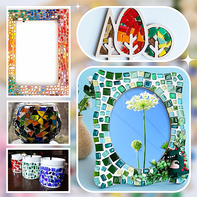 Square Glass Mosaic Cabochons GLAA-WH0033-142-1