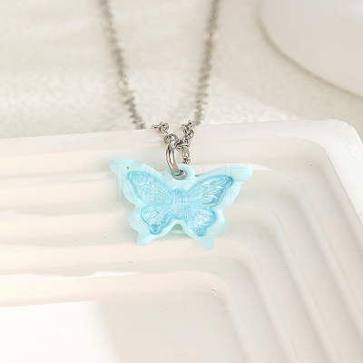 Acrylic Butterfly 201 Stainless Steel Cable Chain Necklaces for Women WGBABBD-08-1