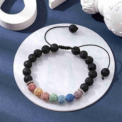 Dyed Natural Lava Rock Round Braided Bead Bracelets BJEW-JB09905-1