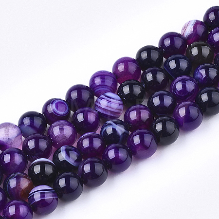 Natural Striped Agate/Banded Agate Bead Strands G-T046-6mm-B01-1