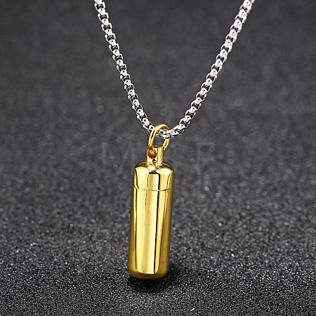 316L Stainless Steel Pill Shape Urn Ashes Pendant Necklace with Box Chains BOTT-PW0001-012G-1