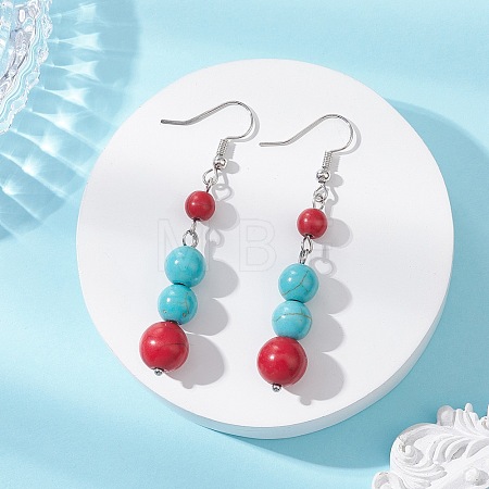 Synthetic Turquoise Round Dangle Earrings EJEW-JE06930-1