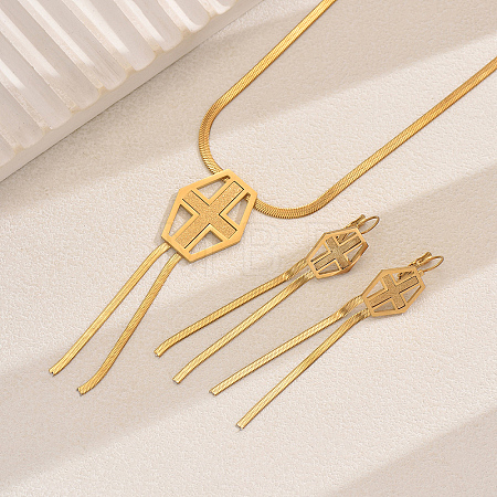 Stainless Steel Cross Tassel Necklace & Earring Sets for Women BL3761-1