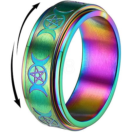 Triple Moon Goddess Stainless Steel Rotating Finger Ring PW-WG65299-15-1