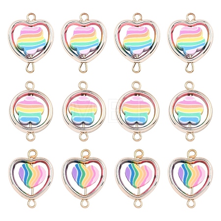 30Pcs 3 Styles CCB Plastic Frame with Polymer Clay Rainbow Beads Links Connector Charms KK-YW0004-39-1