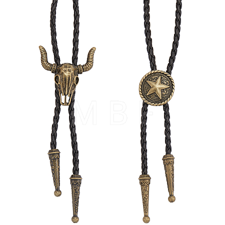 2Pcs 2 Styles Adjustable Vintage PU Leather Bolo Tie NJEW-GF0001-10AB-1