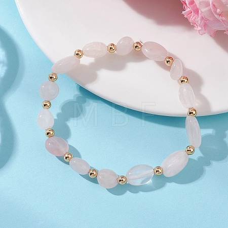 Natural Rose Quartz & Brass Beads Stretch Bracelets for Women BJEW-JB13414-02-1