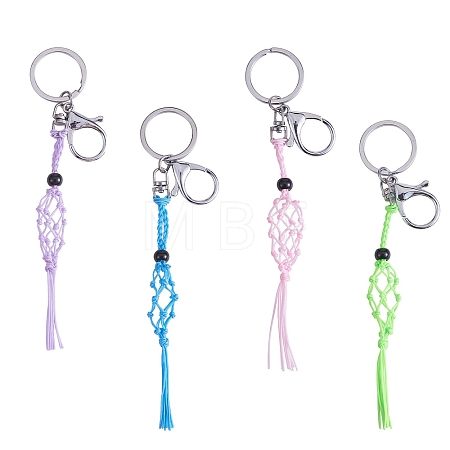 4Pcs  4 Colors Macrame Fringe Braided Keychain AJEW-SW00014-02-1