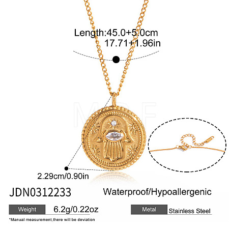 Religion 304 Stainless Steel Pave Clear Cubic Zirconia Coin Pendant Twisted Chain Necklaces for Women WG1E0CB-01-1