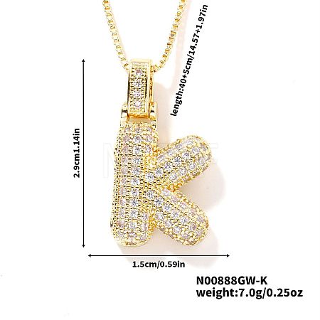 Elegant Brass Micro Pave Clear Cubic Zirconia 3D Initial Necklaces DV4415-9-1