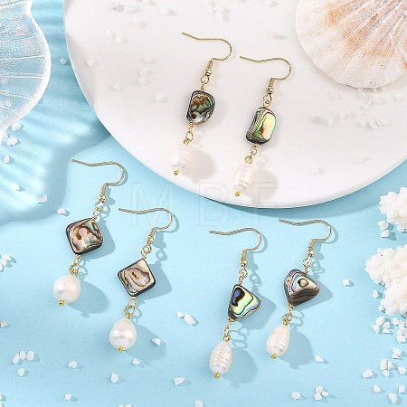 Natural Paua Shell & Natural Pearl Dangle Earrings EJEW-JE07333-1