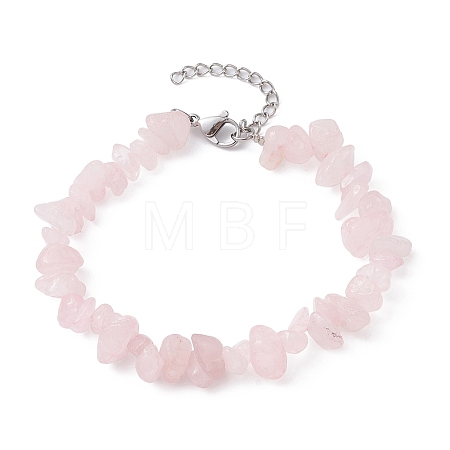 Natural Rose Quartz Chips Beaded Bracelet BJEW-JB09686-02-1