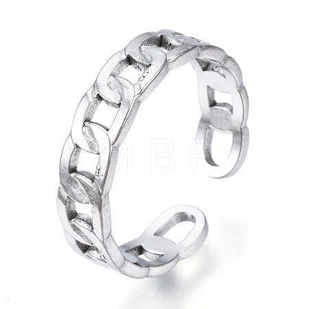 Non-Tarnish 304 Stainless Steel Curb Chains Shape Open Cuff Ring RJEW-N040-40-1