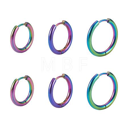 6Pcs 3 Styles 202 Stainless Steel Huggie Hoop Earrings EJEW-TAD0001-01-1