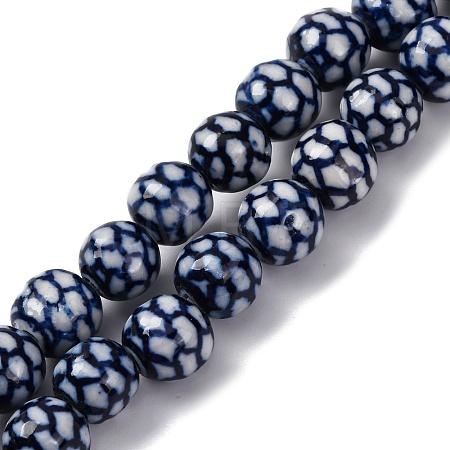 Handmade Blue and White Porcelain Beads Strands PORC-I027-03D-1