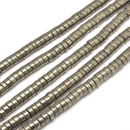 Flat Round/Disc Natural Pyrite Beads Strands G-I126-23-6x4mm-1