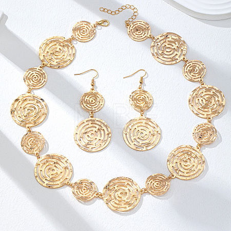 Alloy Round Hollow Link Necklace & Dangle Earring Sets for Women WG2A15C-01-1