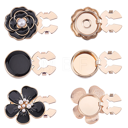 6Pcs 3 Styles Flat Round & Flower Alloy Cufflinks FIND-ME0004-47-1