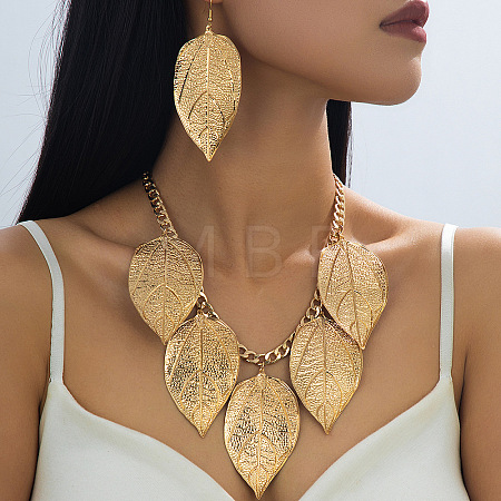 Alloy Leaf Shape Dangle Earrings & Pendant Necklaces Sets WGCA963-01-1