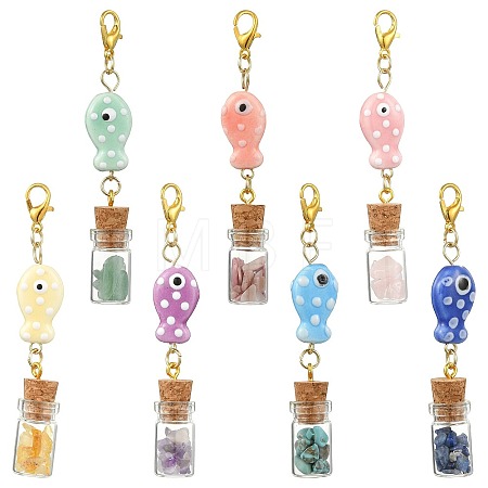 7Pcs Handmade Porcelain & Glass Bootle Pendant Decorations HJEW-FS00111-1