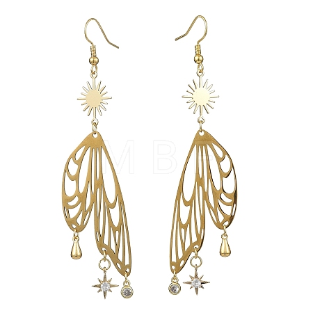 Sun & Butterfly Brass Chandelier Earrings EJEW-TA00360-1