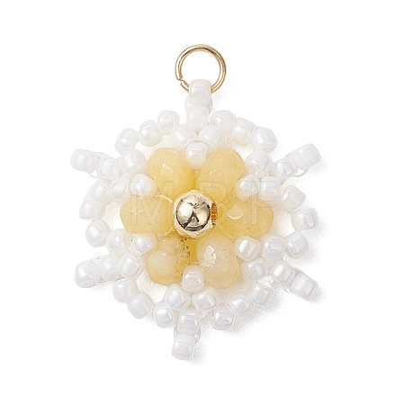 Copper Wired Natural Dyed Malaysia Jade Faceted Flower Pendants PALLOY-MZ01199-01-1