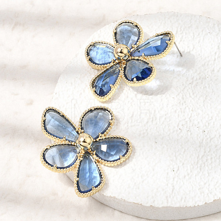 Brass Glass Stud Earrings for Women KK-CBABDD8-18G-1