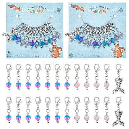 Round & Mermaid Fishtail Pendant Stitch Markers HJEW-AB00312-1