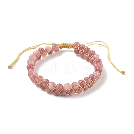 Adjustable Woven Round Natural Sunstone Braided Bead Anklets for Women AJEW-D071-01B-1