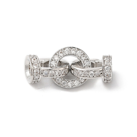 Rack Plating Brass Micro Pave Clear Cubic Zirconia Fold Over Clasps KK-A222-04A-P-1