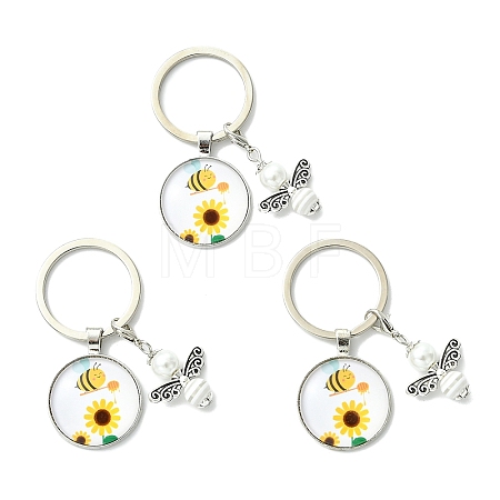 3Pcs Glass Pearl & Resin & Alloy Glass Keychains KEYC-YW00227-03-1