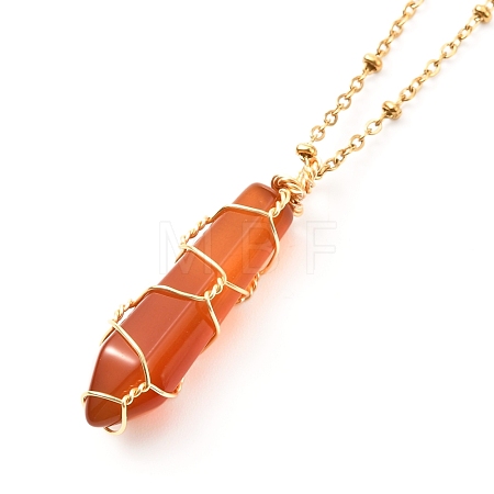 Double Pointed Natural Carnelian Pendant Necklace NJEW-JN03720-03-1