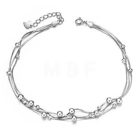 925 Sterling Silver Anklet with Triple Layered Chain and Beads JA69A-1