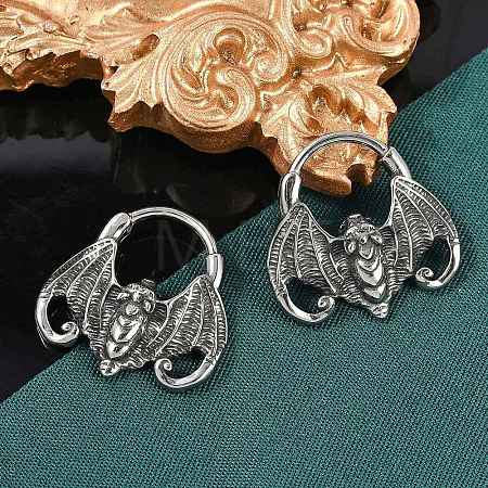 Bat 316 Surgical Stainless Steel Hoop Earrings EJEW-G416-31AS-1