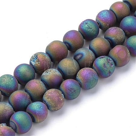Electroplated Natural Druzy Geode Agate Bead Strands G-R345-10mm-59-1
