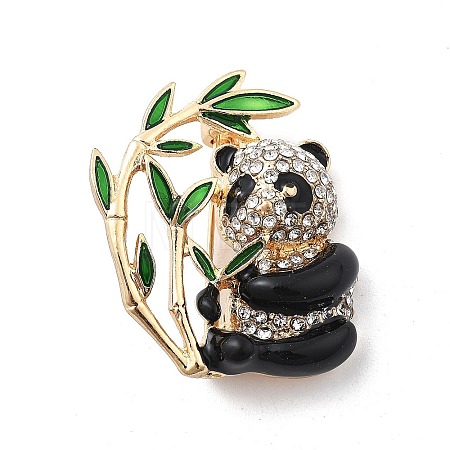 Cute Panda Bamboo Alloy Black Enamel Pin Brooches JEWB-C037-20G-1