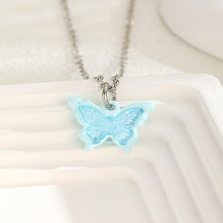 Acrylic Butterfly 201 Stainless Steel Cable Chain Necklaces for Women WGBABBD-08-1