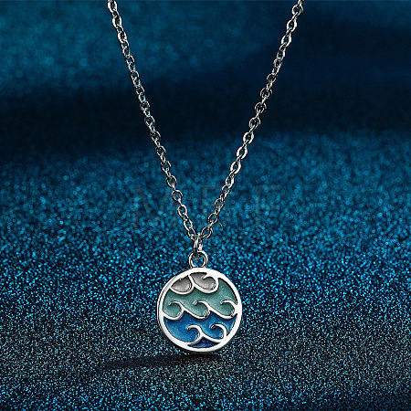 Colorful Wave Shaped Brass Blue Enamel Pendant 201 Stainless Steel Cable Chain Necklaces for Women FS-WG576FA-02-1