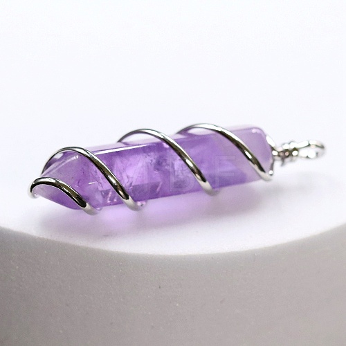 Natural Amethyst Copper Wire Wrapped Pointed Pendants FIND-PW0015-23P-01-1