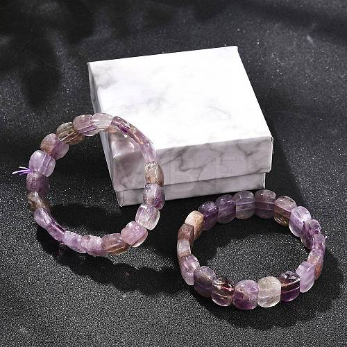 Natural Amethyst Beaded Stretch Bracelets for Women Men BJEW-M049-11C-1