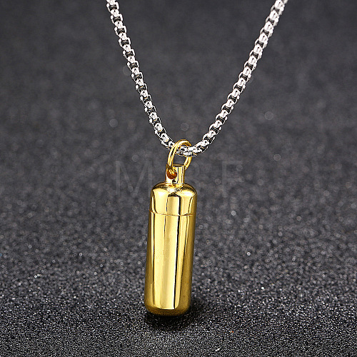 316L Stainless Steel Pill Shape Urn Ashes Pendant Necklace with Box Chains BOTT-PW0001-012G-1