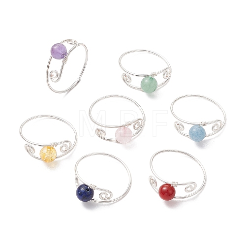 7Pcs 7 Styles Chakra Round Natural & Synthetic Gemstone Finger Rings RJEW-JR00747-1